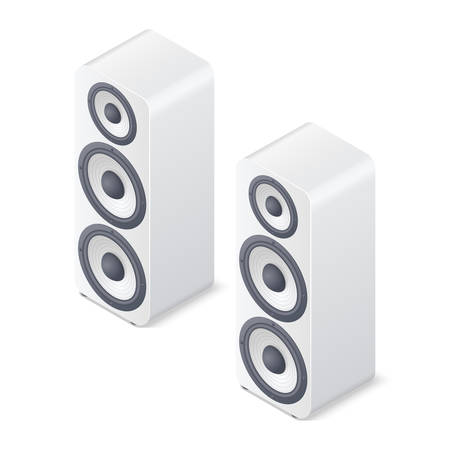 Stereo system. Speakers isolated on white background. Isometric vector illustrationのイラスト素材