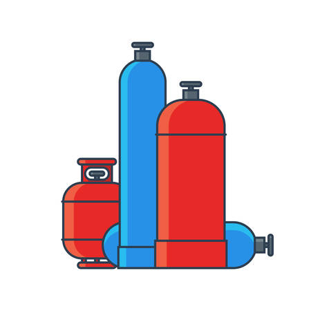 Gas tanks set. Various gas tanks in flat line style. Vector illustrationのイラスト素材