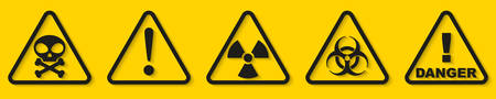 Set of danger signs isolated on yellow background. Vector illustrationのイラスト素材