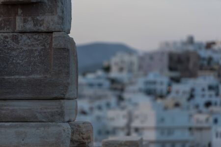 Naxos island, Greece behind stone wall at early morning - Cyclades archipelago - Imageの写真素材