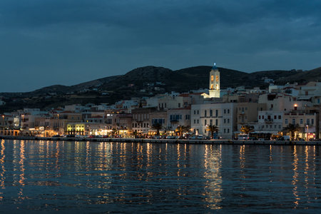 Evening view of Ermopoli port in Syros island, Cyclades archipelago, Greece - Image