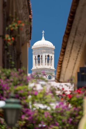 Bell tower of Saint Nicholas church from the city of Ermopoli, Syros island, Cyclades archipelago, Greece - Imageの写真素材