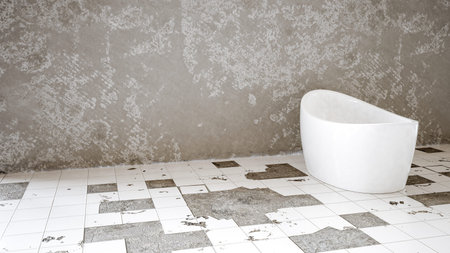 Modern bathtub in a unrenovated bathroom - 3D renderingの写真素材