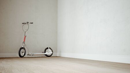 E-Scooter in the apartment on electric mobility in the city - 3D renderingの写真素材