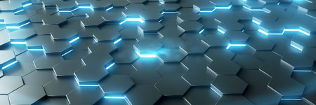 Digital Future Hexagon Background with penetrating light - 3D Rendering