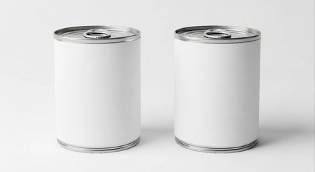 Blank white tin can mockup on white background. 3D renderingの素材