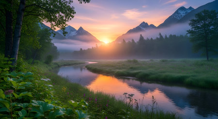 Sunrise on the lake in the Tatra Mountains, Poland.の写真素材
