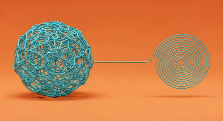 3d render of abstract sphere with connection lines on orange background.の写真素材