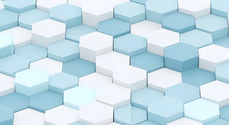 Abstract 3d rendering of hexagons. Beautiful background with blue hexagons.の写真素材