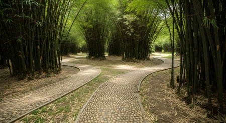 Bamboo walkway in the park with green bamboo trees around it