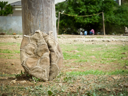 broken soccer ballの写真素材