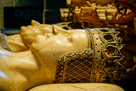 Medieval tomb of the kings of Navarre Charles and Eleonora in the cathedral of Pamplonaの写真素材