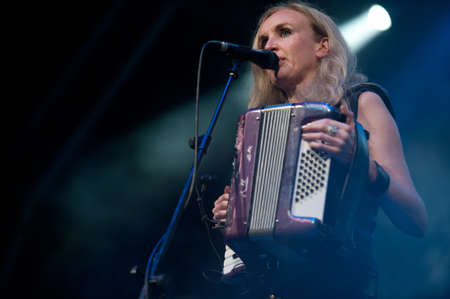 CANARY ISLANDS - NOVEMBER 12: Kiki Sauer from the band 17 Hippies, from Germany, performing onstage during Womad 2011 November 12, 2011 in Las Palmas, Canary islands, Spainのeditorial素材