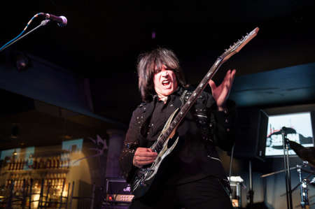 CANARY ISLANDS - SPAIN JUNE 1: Fastest guitarist of all time Michael Angelo Batio (MAB), from Chicago, onstage during A tribute to Rock Guitar 2012 European Tour June 1, 2012 in Canary Islands, Spainのeditorial素材