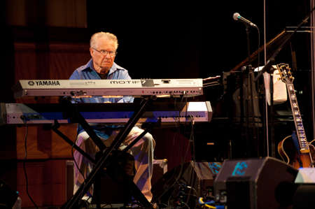 CANARY ISLANDS - JULY 7: American composer and pianist Robert David Grusin with an Academy award and 12 Grammys, performing onstage during Festival Canarias Jazz July 7, 2011 in Canary Islands, Spainのeditorial素材