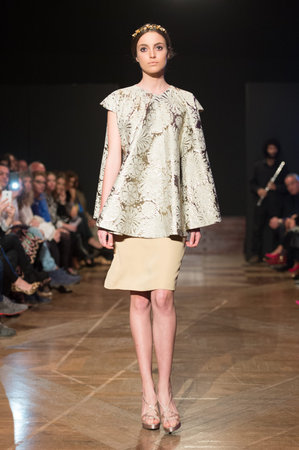 LAS PALMAS, SPAIN-MARCH 12, 2015: A model walks the runway wearing a wedding dress from designer Juan Roga during Gran Canaria Moda Calida 2016 Bridal Collection at Museum Nestor.のeditorial素材