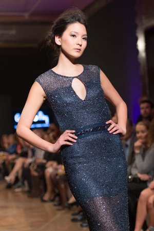LAS PALMAS, SPAIN-MARCH 13, 2015: A model walks the runway wearing a wedding dress from designer Ogadenia Diaz during Gran Canaria Moda Calida 2016 Bridal Collection at Museum Nestor.のeditorial素材