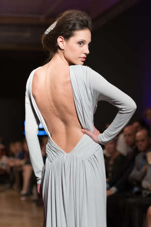 LAS PALMAS, SPAIN-MARCH 13, 2015: Laura Medina walks the runway wearing a wedding dress from designer Ogadenia Diaz during Gran Canaria Moda Calida 2016 Bridal Collection at Museum Nestor.のeditorial素材