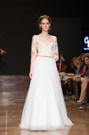 LAS PALMAS, SPAIN-MARCH 13, 2015: A model walks the runway wearing a wedding dress from designer Ogadenia Diaz during Gran Canaria Moda Calida 2016 Bridal Collection at Museum Nestor.のeditorial素材