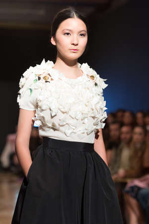 LAS PALMAS, SPAIN-MARCH 13, 2015: A model walks the runway wearing a wedding dress from designer Arcadio Dominguez during Gran Canaria Moda Calida 2016 Bridal Collection at Museum Nestor.のeditorial素材