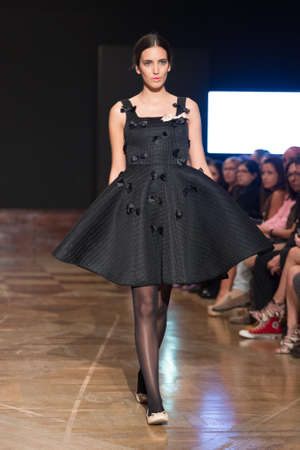 LAS PALMAS, SPAIN-MARCH 13, 2015: A model walks the runway wearing a wedding dress from designer Arcadio Dominguez during Gran Canaria Moda Calida 2016 Bridal Collection at Museum Nestor.のeditorial素材