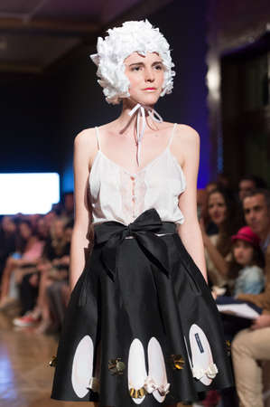 LAS PALMAS, SPAIN-MARCH 13, 2015: A model walks the runway wearing a wedding dress from designer Arcadio Dominguez during Gran Canaria Moda Calida 2016 Bridal Collection at Museum Nestor.のeditorial素材
