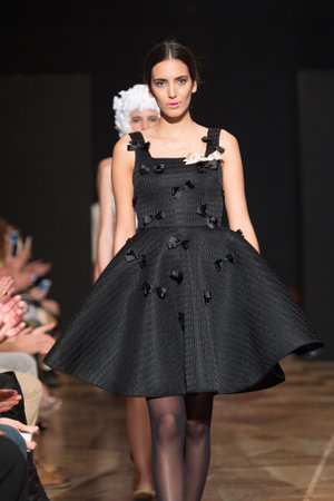 LAS PALMAS, SPAIN-MARCH 13, 2015: A model walks the runway wearing a wedding dress from designer Arcadio Dominguez during Gran Canaria Moda Calida 2016 Bridal Collection at Museum Nestor.のeditorial素材