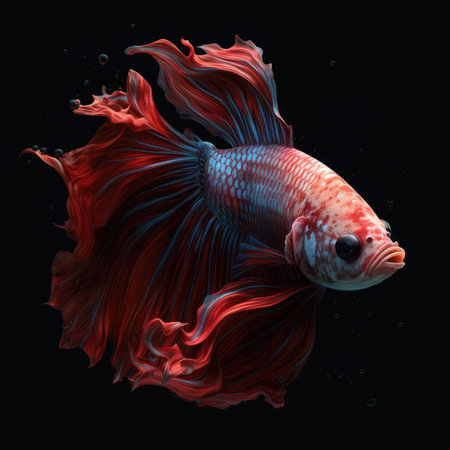 Siamese fighting fish on a black background. digital art. Generative AI.の素材