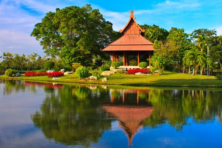 Wooden hall & Reflectionの写真素材