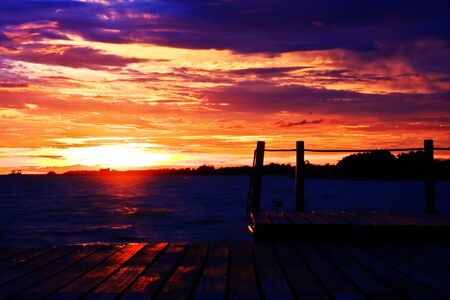 Sunset at pierの写真素材