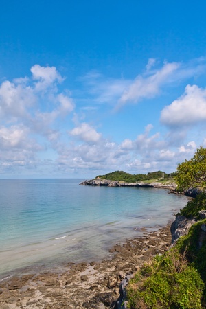 Beautiful coast and blue sky from beach in Thailand vertical styleの写真素材