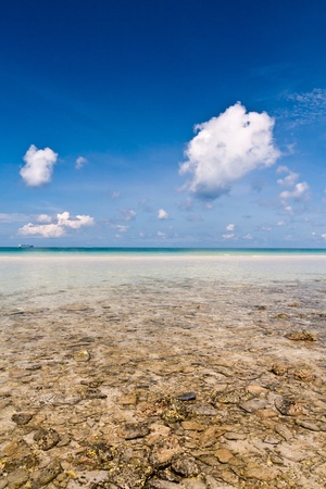 Beautiful beach and blue sky in Cjonburi in thailand with transparent water vertical styleの写真素材