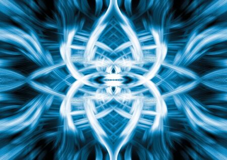 Blue glowing tangled lines abstract on black  backgroundの写真素材