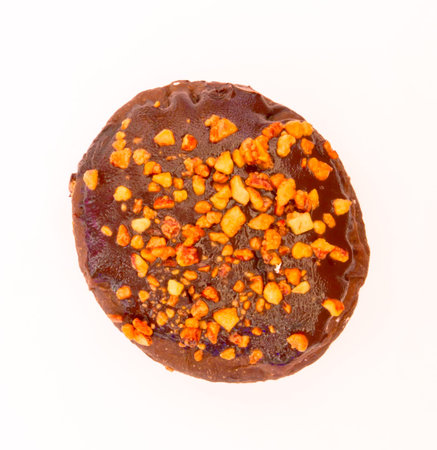 Chocolate donut  isolated on white background from top