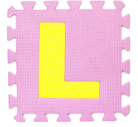 Rubber alphabet L isolated on white backgroundの写真素材