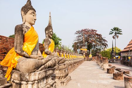 Stone Buddha statue in row in Thailandの写真素材