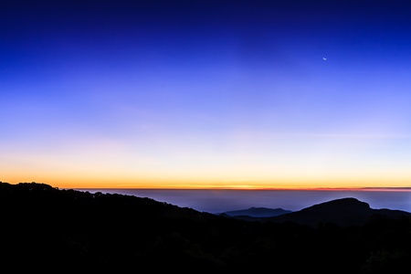 Beautiful twilight sky on the mountain backgroundの写真素材