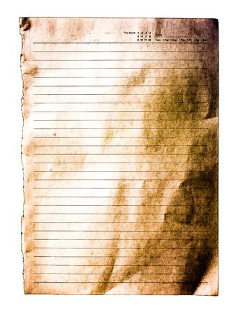 Old white lined paper surface isolated against white backgroundの写真素材