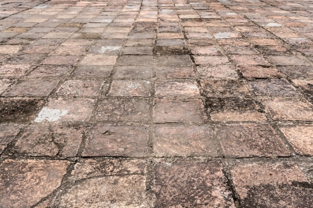 Brown old cobblestones on walkway perspective backgroundの写真素材