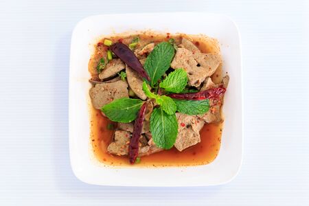 Hot spicy  thai traditional cuisine salad in white dishの写真素材