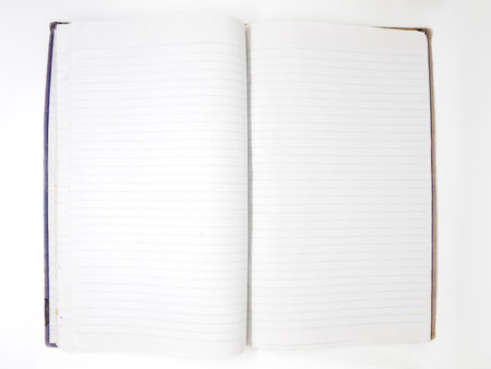 Blank page of lined paper book isolated on white background