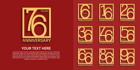 set anniversary logotype premium collection golden color in square isolated on red backgroundのイラスト素材