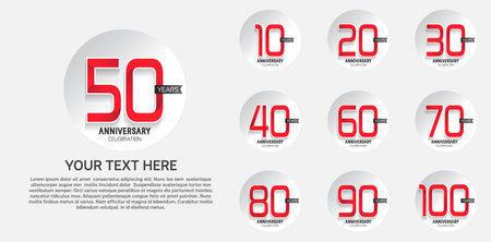 set anniversary logotype premium collection red color with black ribbon isolated on white backgroundのイラスト素材