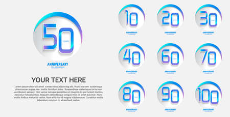 set anniversary logotype premium collection blue purple color with swoosh isolated on white backgroundのイラスト素材