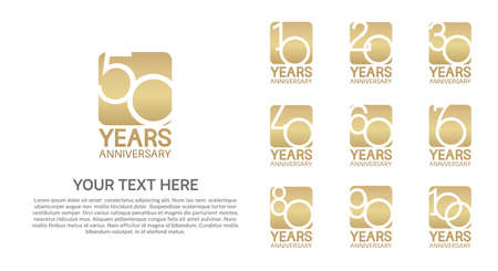 set anniversary logotype premium collection golden color in square isolated on white backgroundのイラスト素材
