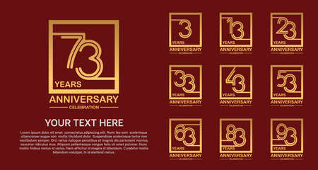 set anniversary logotype premium collection golden color multiple line style isolated on red backgroundのイラスト素材