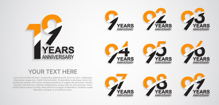 set anniversary logotype premium collection orange black color with swoosh on white backgroundのイラスト素材