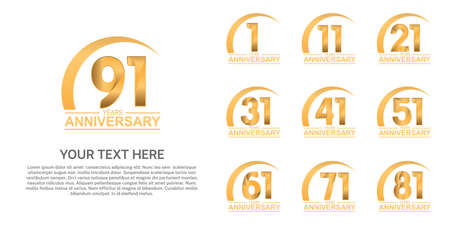 set anniversary logotype premium collection gold color with swoosh on white backgroundのイラスト素材