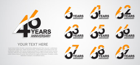 set anniversary logotype premium collection orange black color with swoosh on white backgroundのイラスト素材