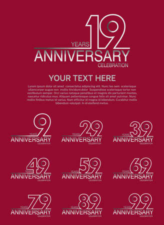 set anniversary logotype premium collection silver color with outline style on red backgroundのイラスト素材